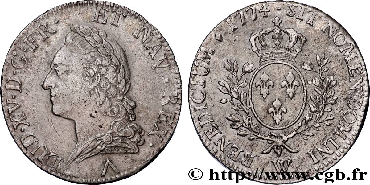 LOUIS XV DIT LE BIEN AIMÉ Écu aux branches d’olivier, buste lauré 1774 Lille TTB+