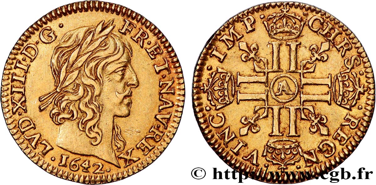 LOUIS XIII LE JUSTE Demi-louis d or aux huit L (effigie de Jean Warin) 1642 Paris, Monnaie du Louvre SUP