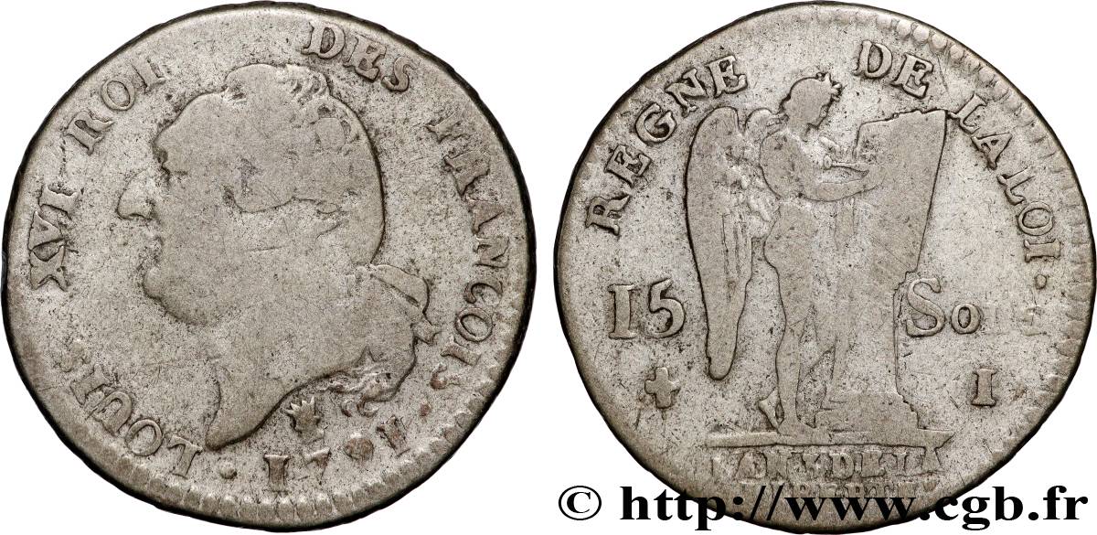 LOUIS XVI (MONARQUE CONSTITUTIONNEL)  15 sols dit  au génie , type FRANCOIS 1791 Limoges TB