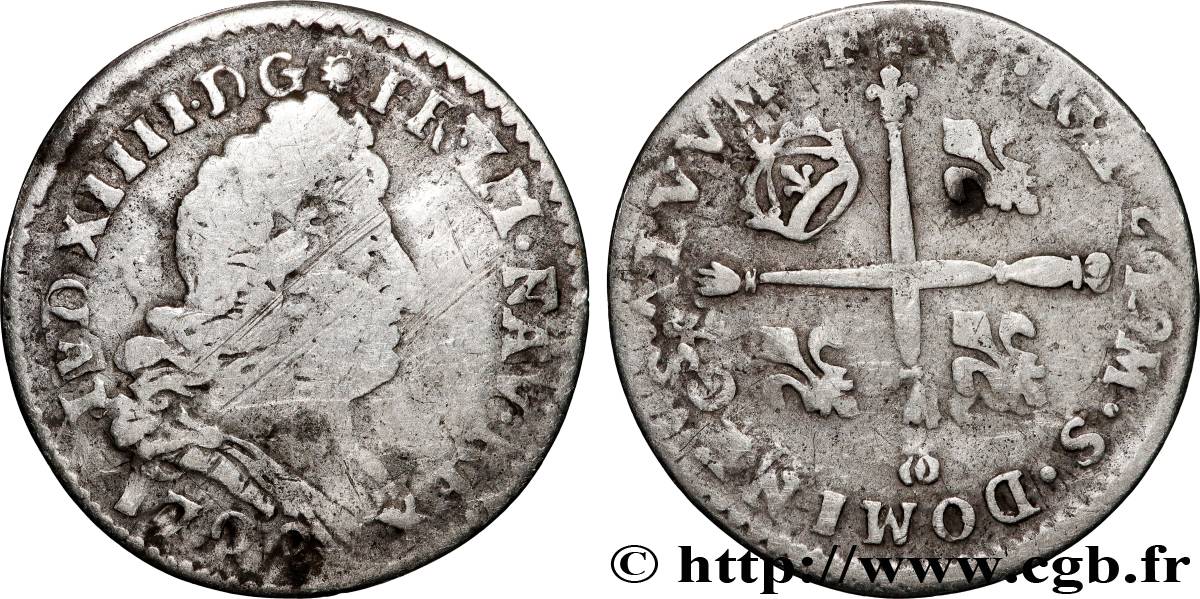 LOUIS XIV  THE SUN KING  Cinq sols aux insignes 1702 Reims VF