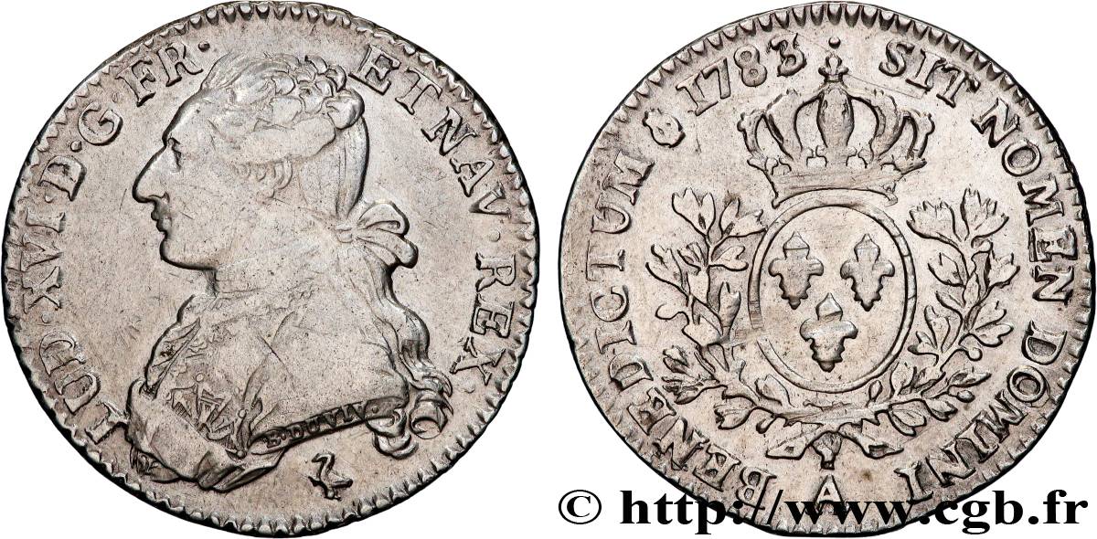 LOUIS XVI Cinquième d écu aux branches d olivier 1783 Paris VF/XF