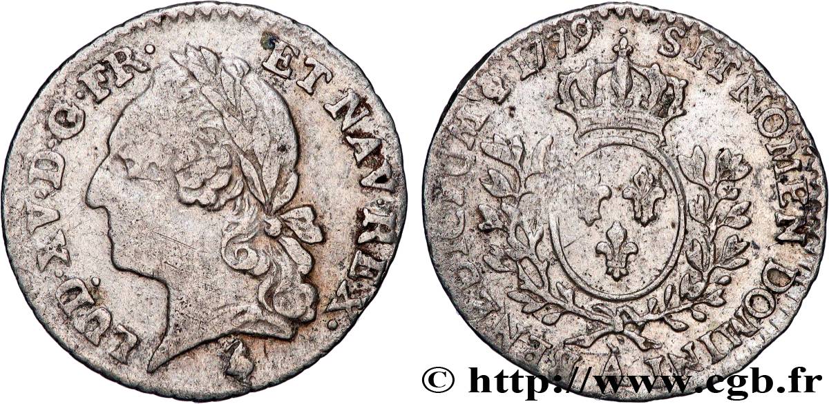 LOUIS XVI Vingtième d écu aux branches d olivier, buste lauré 1779 Paris VF