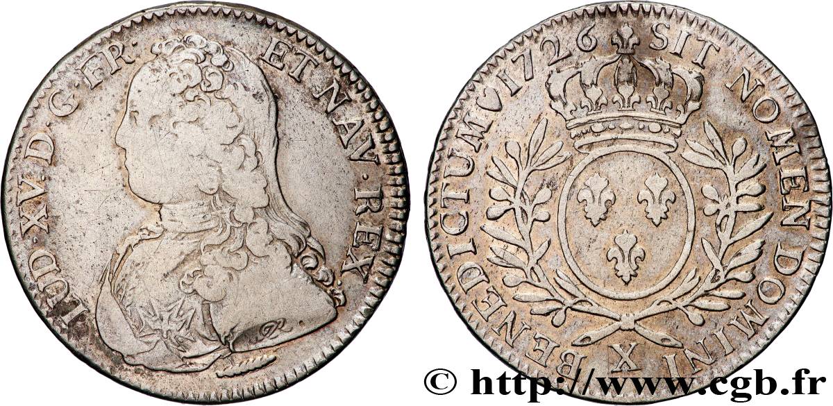 LOUIS XV THE BELOVED Demi-écu aux branches d olivier, buste habillé 1726 Amiens VF/XF