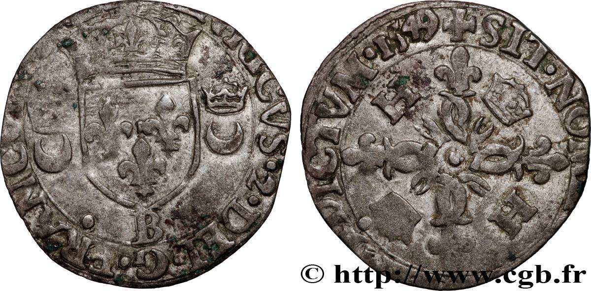 HENRY II Douzain aux croissants 1549 Rouen VF/VF
