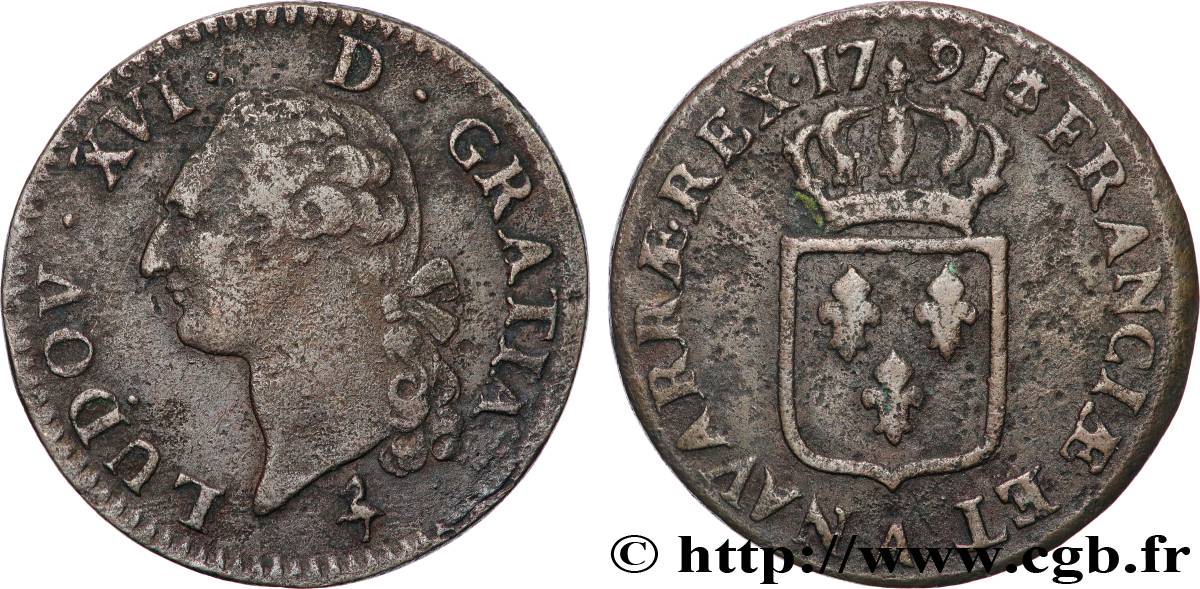LOUIS XVI Sol dit  à l écu  1791 Paris VF
