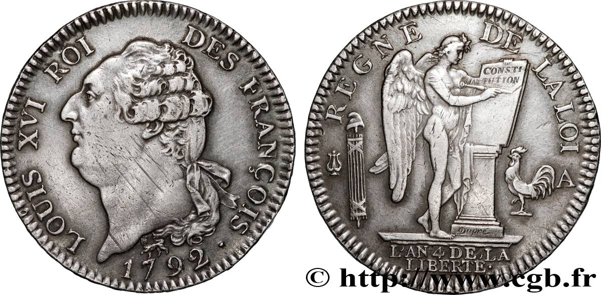LOUIS XVI Écu dit  au génie , type FRANÇOIS 1792 Paris SPL