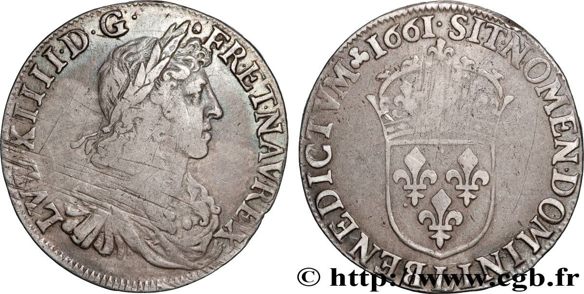 LOUIS XIV  THE SUN KING  Demi-écu, portrait apollinien 1661 Bayonne VF/XF