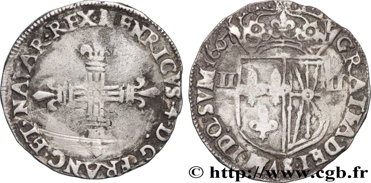 HENRY IV Quart d écu de Navarre 1607 Saint-Palais VF/VF