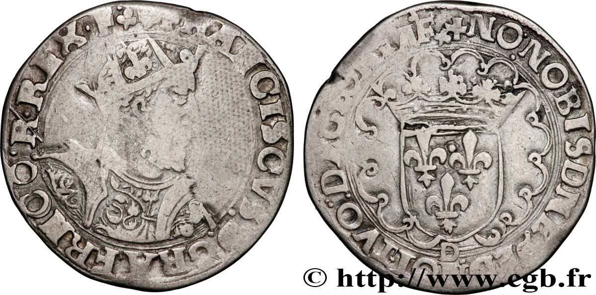 FRANCIS I Teston, 8e type n.d. Lyon VG/F