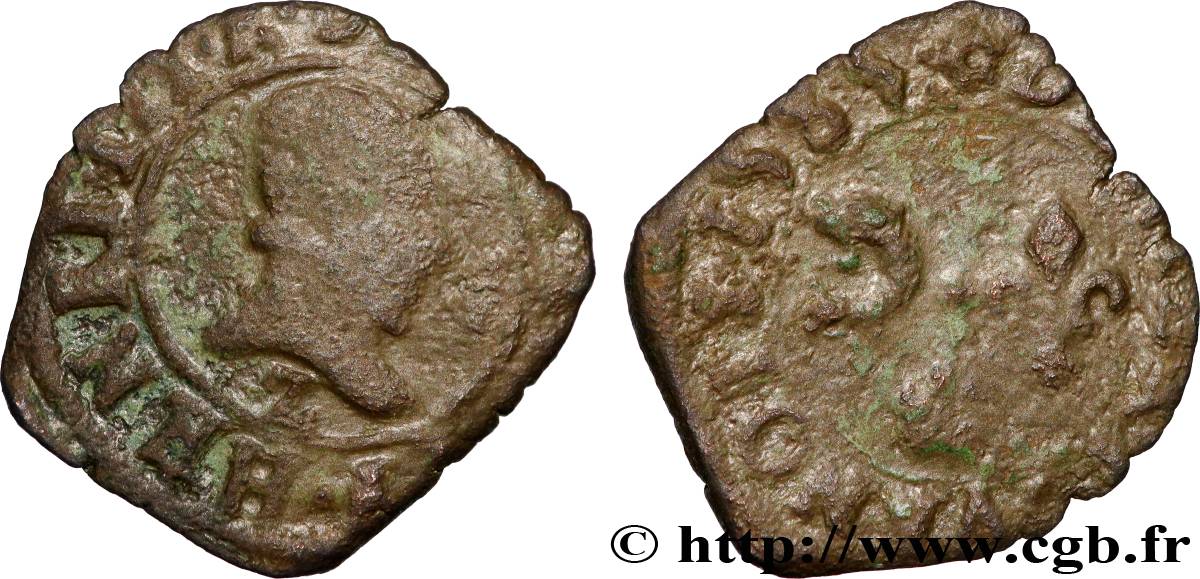 HENRY III Denier tournois, type du Dauphiné 1585 Grenoble VF