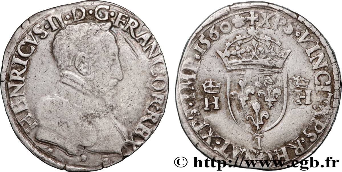 FRANCIS II. COINAGE AT THE NAME OF HENRY II Teston à la tête nue, 5e type 1560 Limoges q.BB