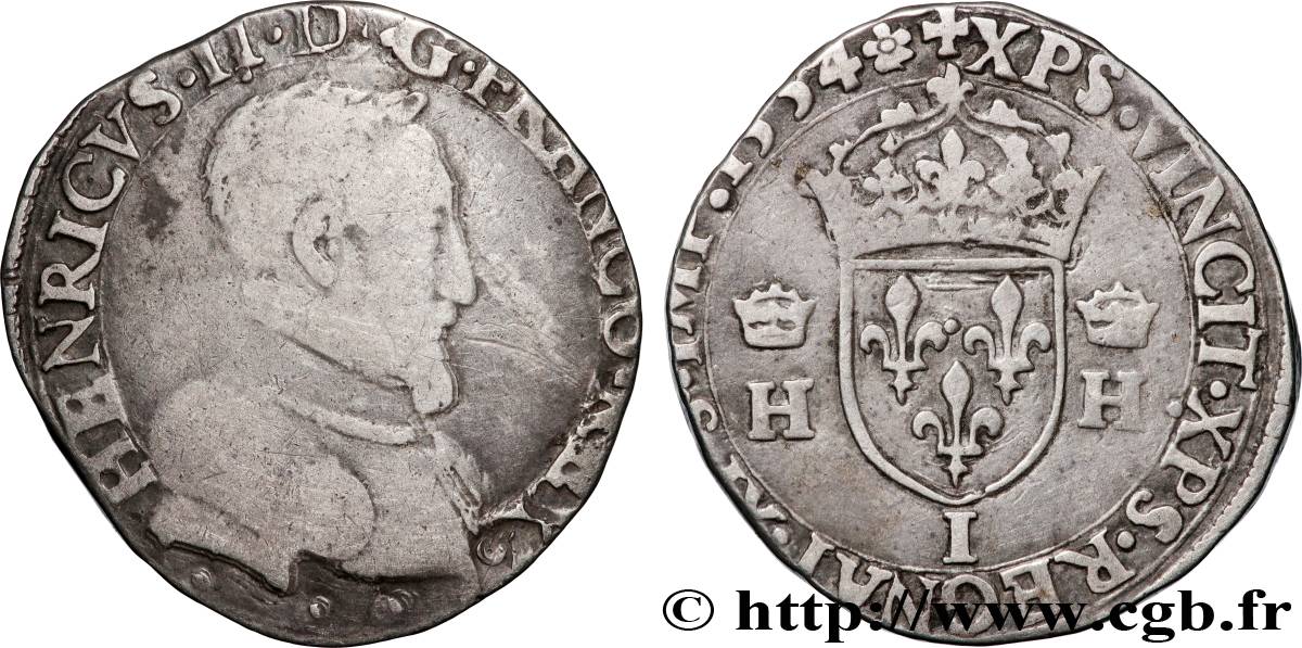 HENRI II Teston à la tête nue, 1er type 1554 Limoges TB/TB+