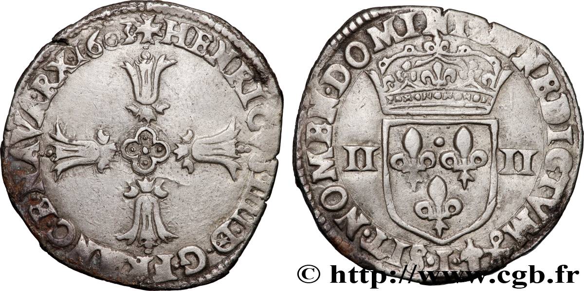 HENRI IV LE GRAND Quart d écu, croix feuillue de face 1603 Bayonne TTB