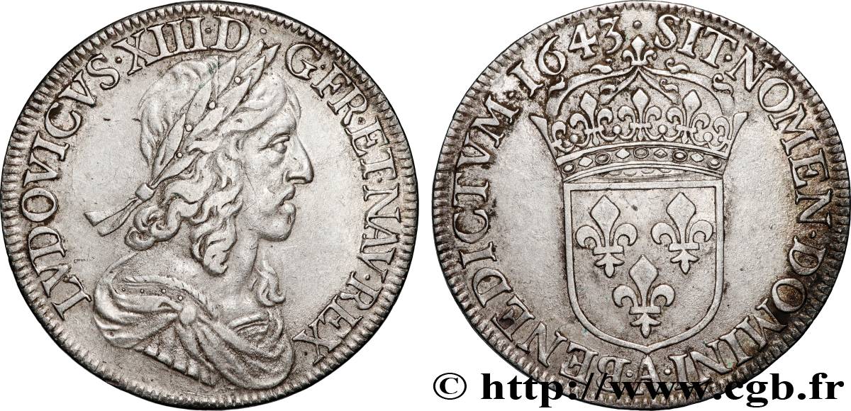LOUIS XIII LE JUSTE Demi-écu, buste drapé et cuirassé (2e buste de Jean Warin) 1643 Paris, Monnaie du Louvre TTB/TTB+