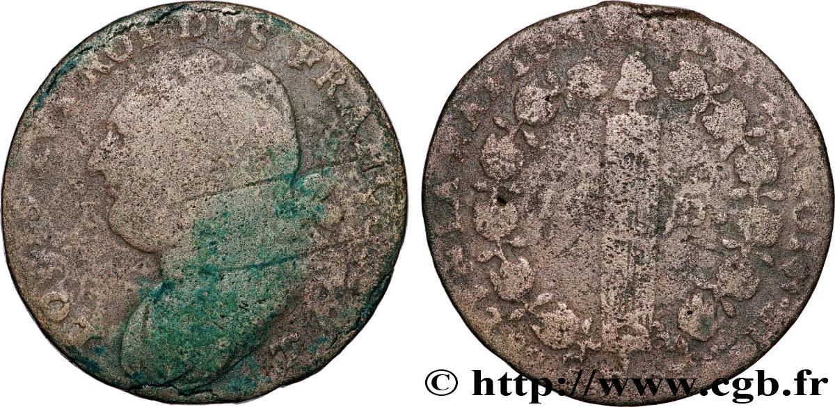 LOUIS XVI 12 deniers dit  au faisceau , type FRANÇOIS 1792 Nantes B