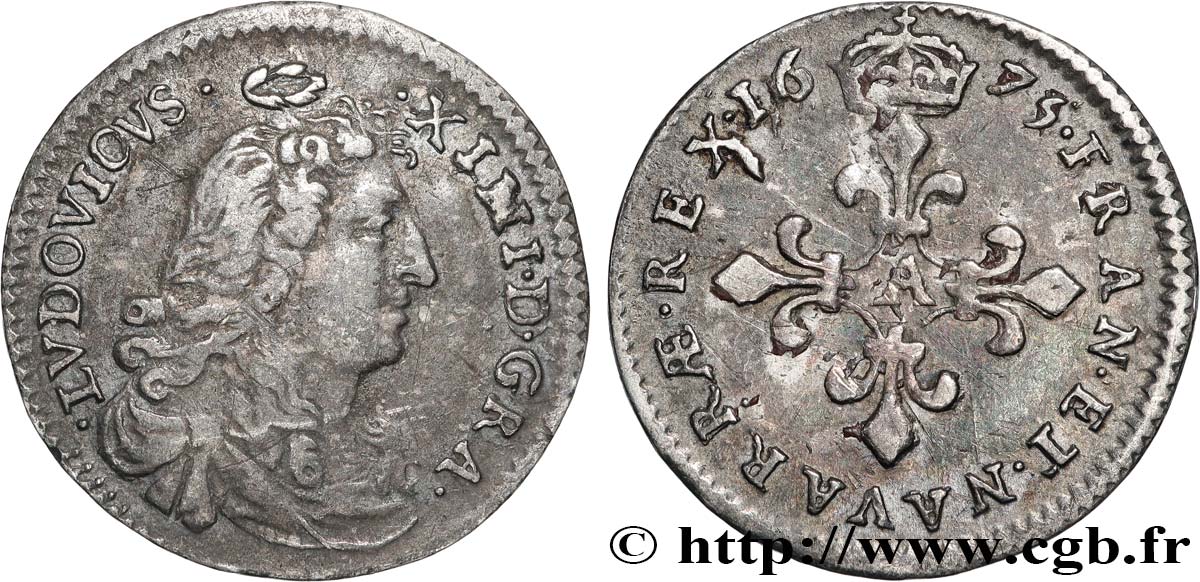 LOUIS XIV  THE SUN KING  Quatre sols à la croix formée de lis 1675 Paris XF