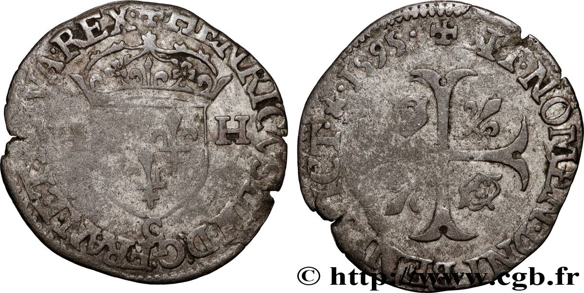 HENRY IV Douzain aux deux H, 2e type 1595 Saint-Lô S