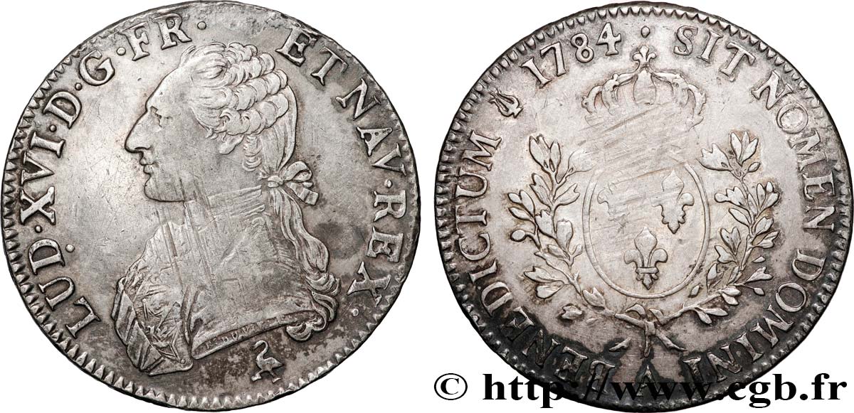 LOUIS XVI Écu aux branches d olivier 1784 Paris XF