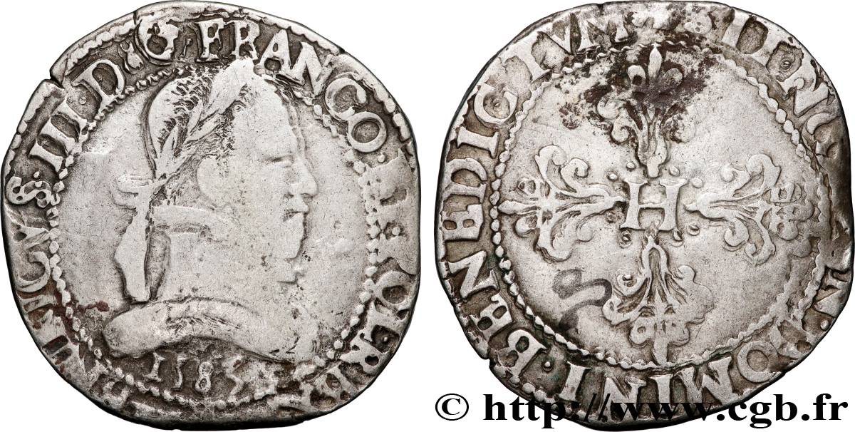 HENRI III Franc au col plat 1585 Bordeaux TB+