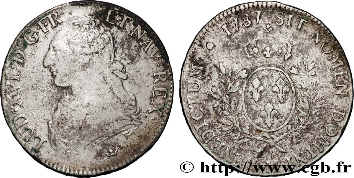 LOUIS XVI Écu aux branches d olivier 1787 Toulouse VF