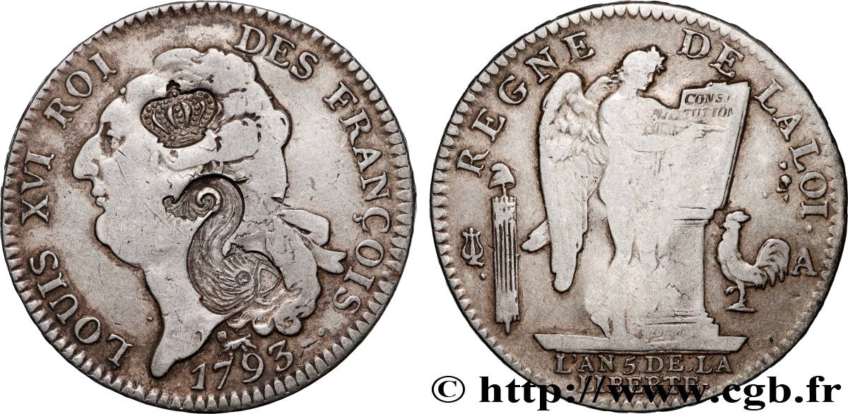 LOUIS XVI (MONARQUE CONSTITUTIONNEL)  Écu dit  au génie , légende FRANÇOIS 1793 Paris TTB
