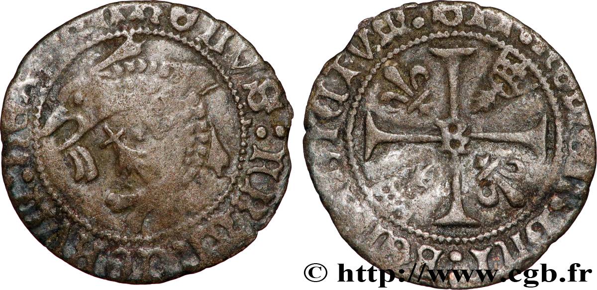 CHARLES VIII Liard au dauphin de Bretagne n.d. Rennes MBC/BC+