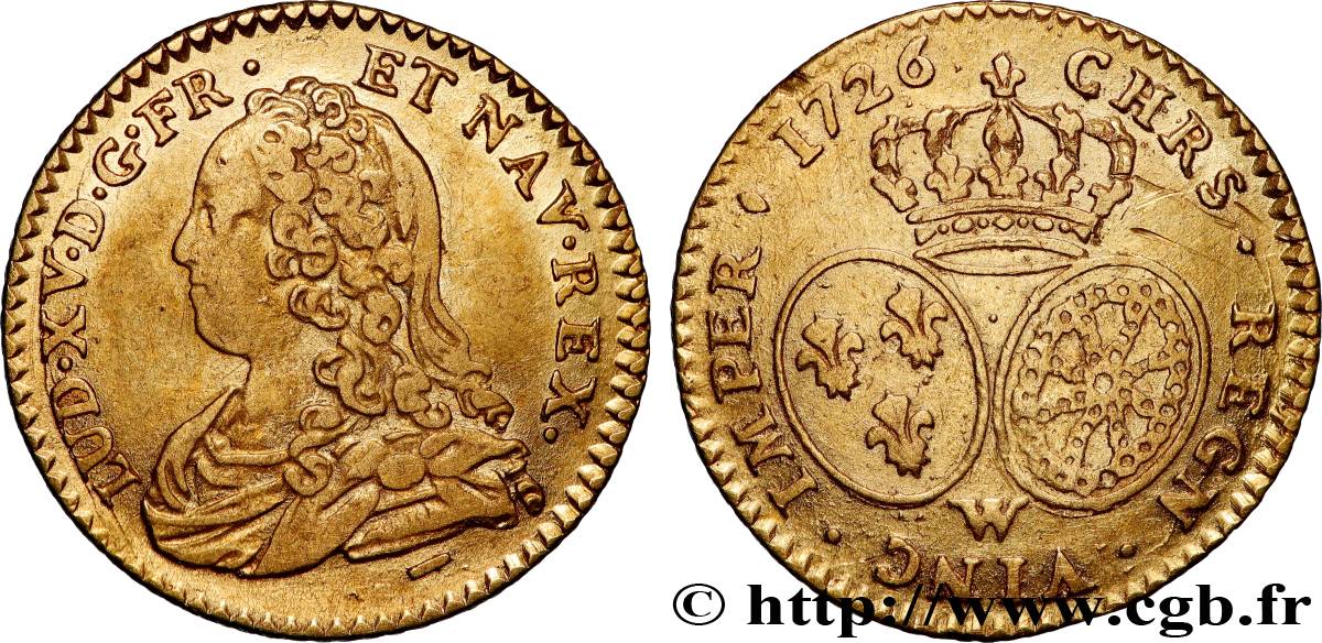 LOUIS XV THE BELOVED Demi-louis d or aux écus ovales, buste habillé 1726 Lille XF