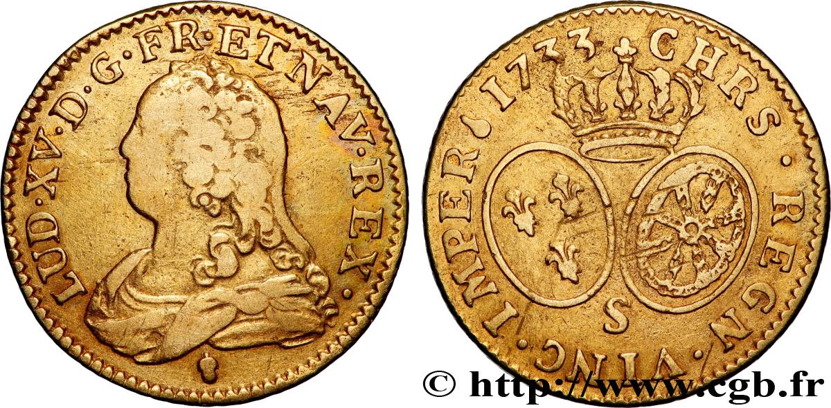 LOUIS XV DIT LE BIEN AIMÉ Louis d or aux écus ovales, buste habillé 1733 Reims