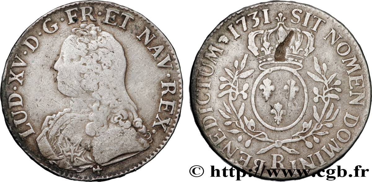 LOUIS XV DIT LE BIEN AIMÉ Écu aux branches d olivier, buste habillé 1731 Orléans TB+