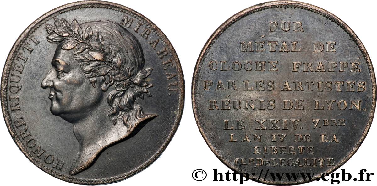 REVOLUTION COINAGE / CONFIANCE (MONNAIES DE…) Essai de Galle à l effigie de Mirabeau 1792 Lyon AU