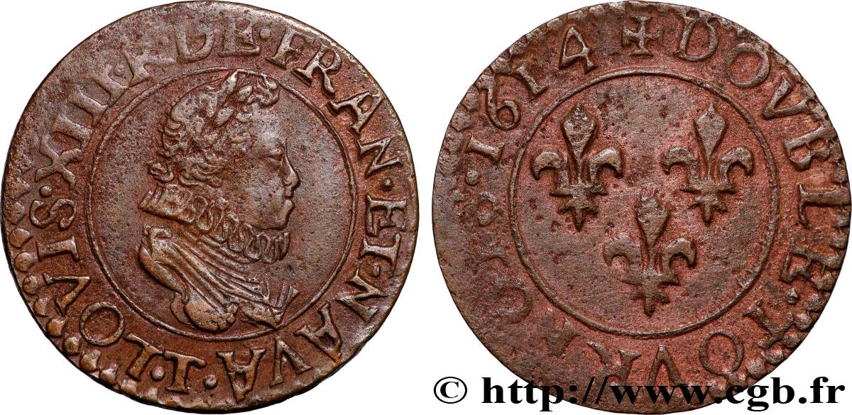 LOUIS XIII Double tournois, type 2 1614 Nantes AU/AU