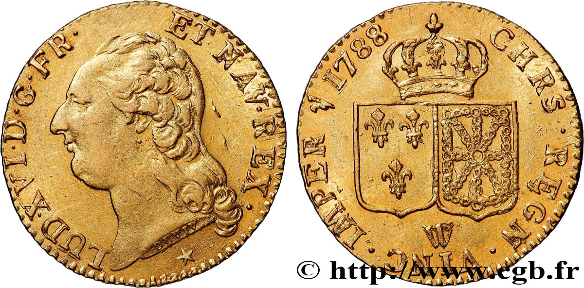 LOUIS XVI Louis d or aux écus accolés 1788 Lille AU/MS