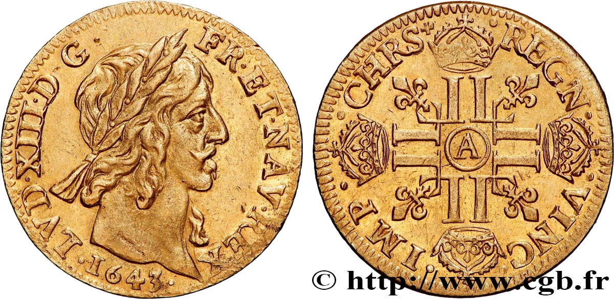 LOUIS XIII  Louis d or aux huit L (effigie de Jean Warin) 1643 Paris AU