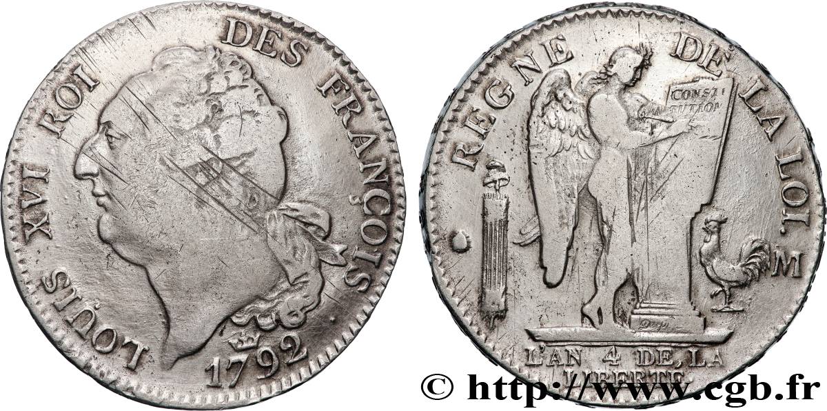 LOUIS XVI (MONARQUE CONSTITUTIONNEL)  Écu dit  au génie , type FRANÇOIS 1792 Toulouse TB+