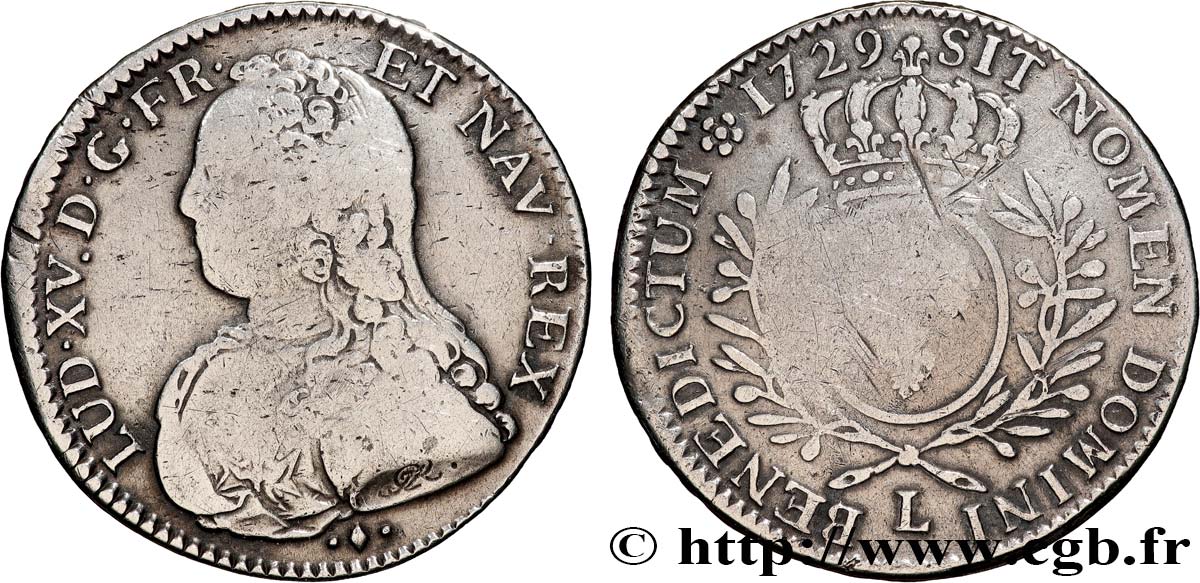 LOUIS XV DIT LE BIEN AIMÉ Demi-écu aux branches d olivier, buste habillé 1729 Bayonne B+