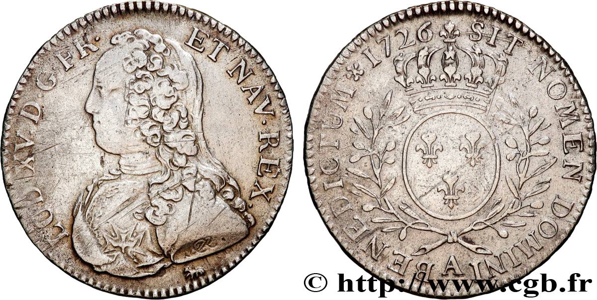 LOUIS XV DIT LE BIEN AIMÉ Demi-écu aux branches d olivier, buste habillé 1726 Paris TB+/TTB