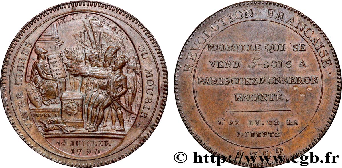 CONFIANCE (MONNAIES DE...) Monneron de 5 sols au serment (An IV), 3e type 1792 Birmingham, Soho SPL/SUP