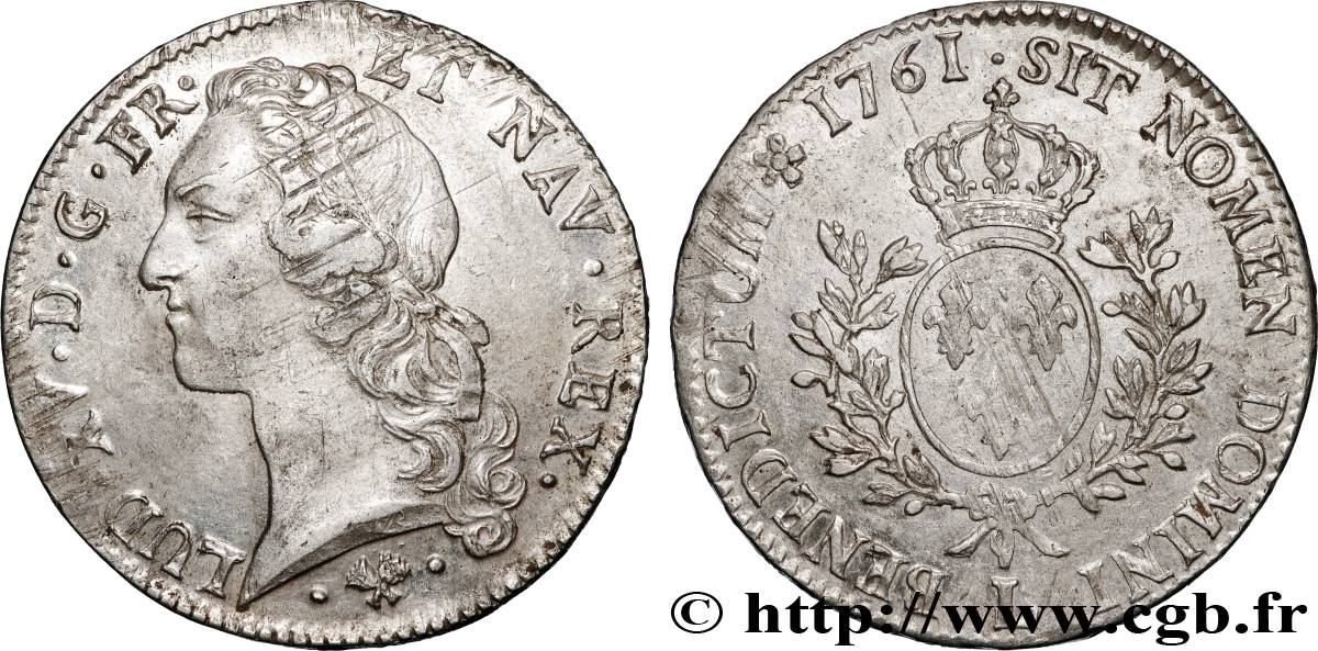 LOUIS XV DIT LE BIEN AIMÉ Écu aux branches d’olivier, tête ceinte d’un bandeau 1761 Bayonne TTB/TTB+