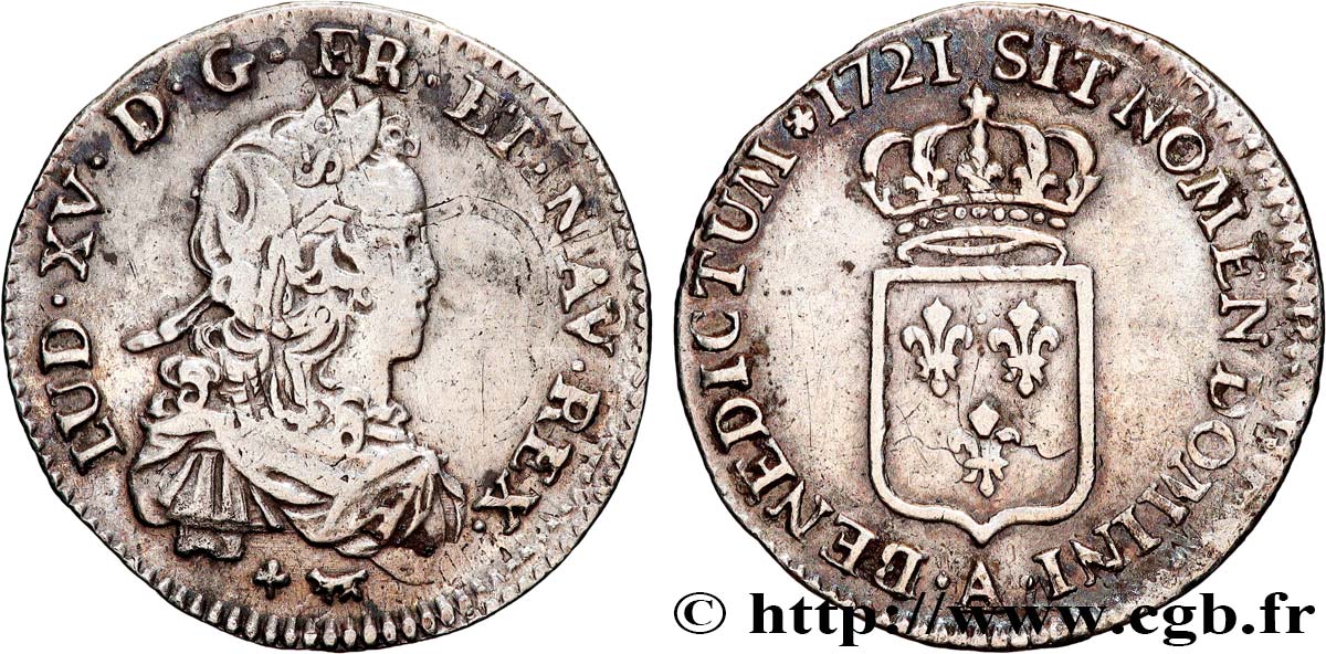 LOUIS XV DIT LE BIEN AIMÉ Sixième d écu de France 1721 Paris TTB