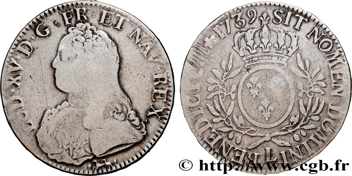LOUIS XV DIT LE BIEN AIMÉ Écu aux branches d olivier, buste habillé 1739 Bayonne TB