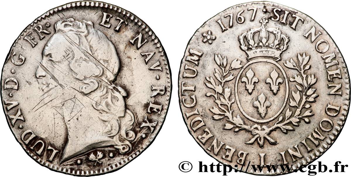 LOUIS XV DIT LE BIEN AIMÉ Écu aux branches d’olivier, tête ceinte d’un bandeau 1767 Bayonne TB+/TTB