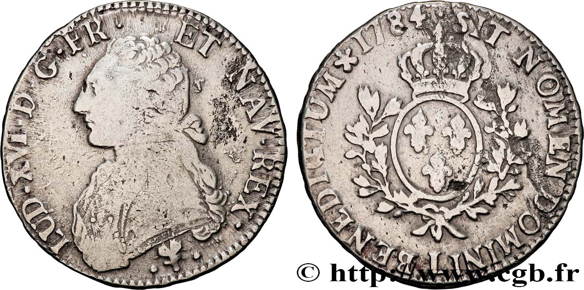 LOUIS XVI Écu aux branches d olivier 1784 Bayonne TB