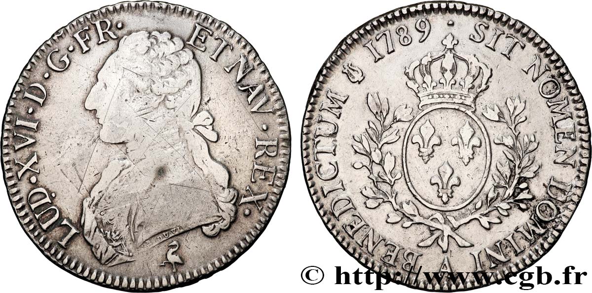 LOUIS XVI Écu aux branches d olivier 1789 Paris TB+/TTB