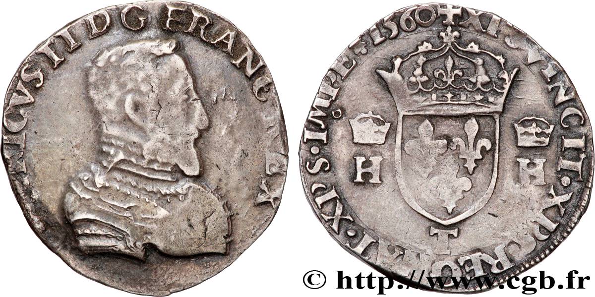 FRANÇOIS II. MONNAYAGE AU NOM D HENRI II Teston à la tête nue, 1er type 1560 Nantes TTB