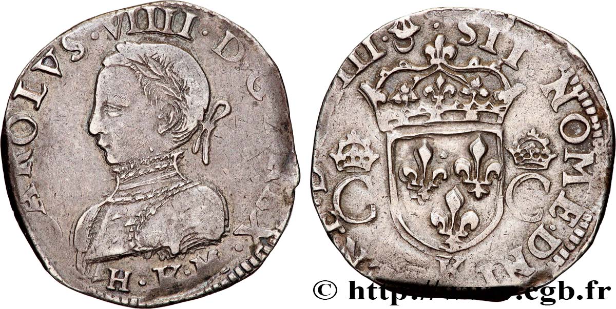 CHARLES IX Teston, 2e type 1563 Bordeaux TTB/TB+