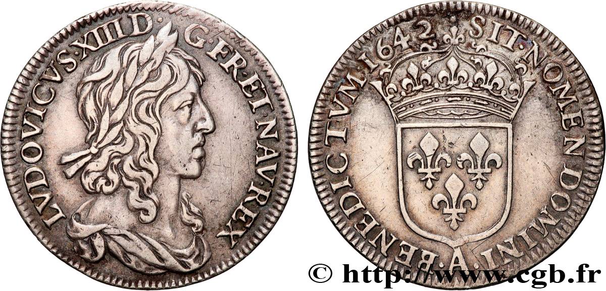 LOUIS XIII LE JUSTE Quart d écu, buste drapé (1er buste de Jean Warin) 1642 Paris, Monnaie du Louvre TTB
