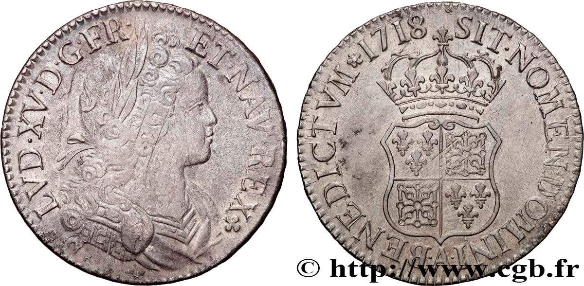LOUIS XV DIT LE BIEN AIMÉ Écu dit  de France-Navarre  1718 Paris TTB/TTB+