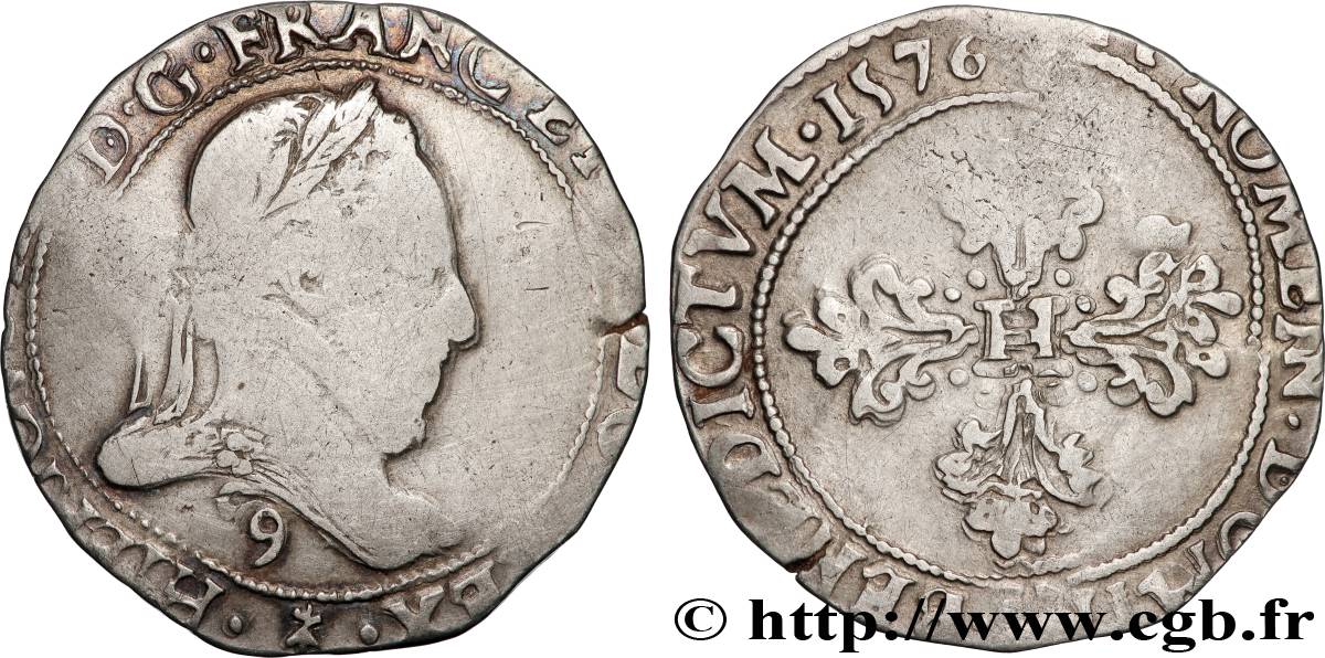 HENRY III Demi-franc au col plat 1576 Rennes MB/q.BB