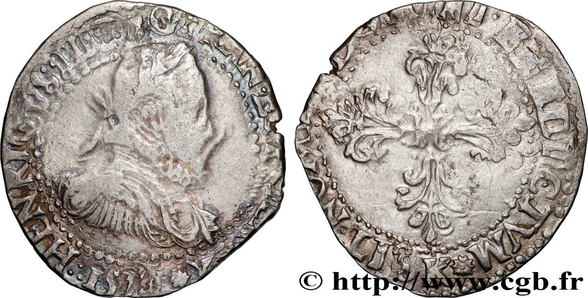 HENRI III Demi-franc au col fraisé n.d. Bordeaux TB