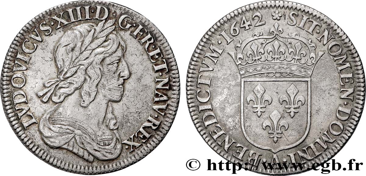 LOUIS XIII LE JUSTE Quart d écu, buste drapé et cuirassé (2e buste de Jean Warin) 1642 Paris, Monnaie de Matignon TTB
